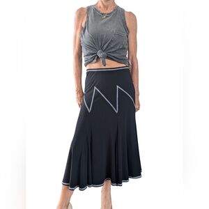 Joseph Ribkoff Black Zig Zag Panel Midi Skirt Size 4 Flowy Y2K Minimalist